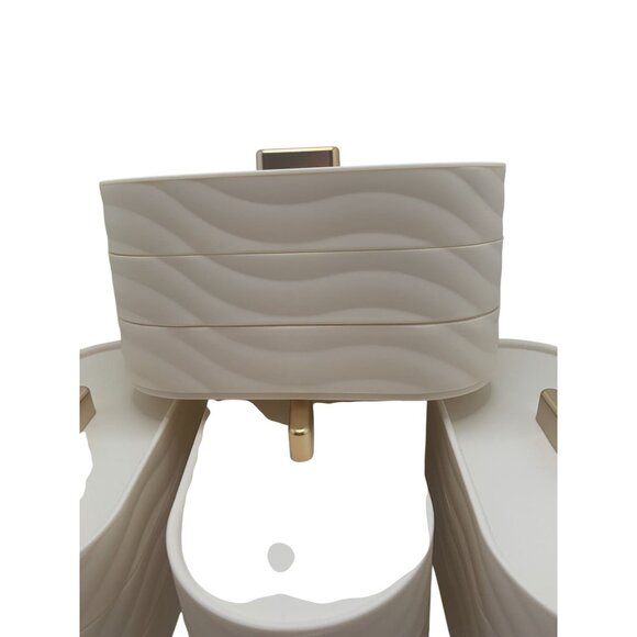 Stackable Oval Storage Box With Lid & Dividers White Wave Pattern Set Of 4 - Picture 3 of 4